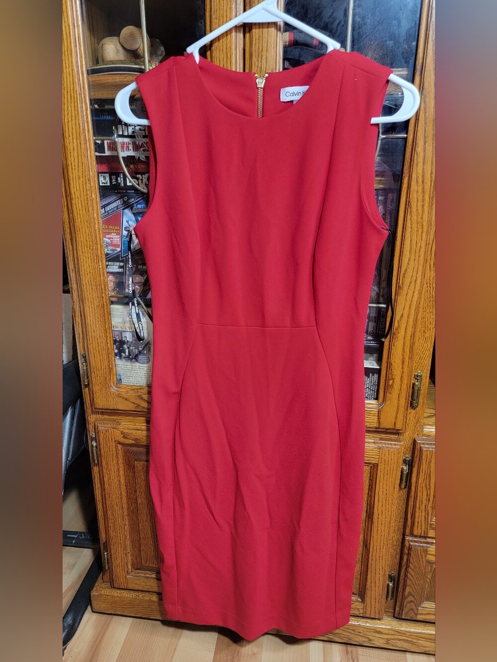 Calvin Klein Red Sleeveless Midi Sheath Dress Size 4